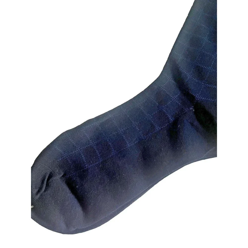HIM Mens Dress Socks Over the Calf Navy Window Pane Designer Cotton Blend 10-13